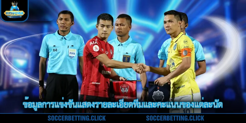ข้อมูลการแข่งขันแสดงรายละเอียดทีมและคะแนนของแต่ละนัด